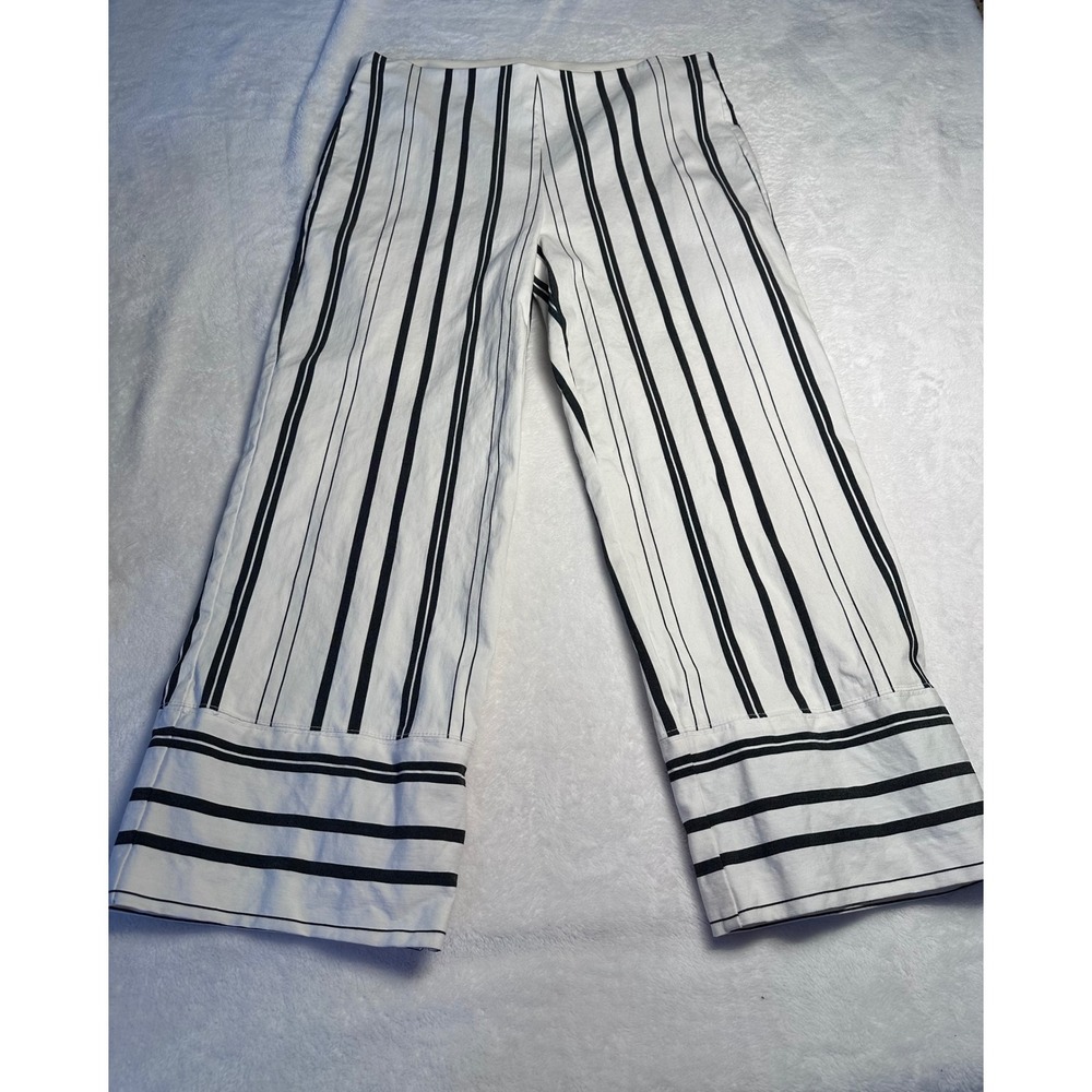 Attyre New York Women Black White Striped Wide Leg Crop Pants Size 12 644L014